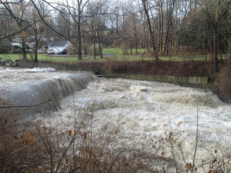 Fall Creek in spate after rapid thaw in January 2018